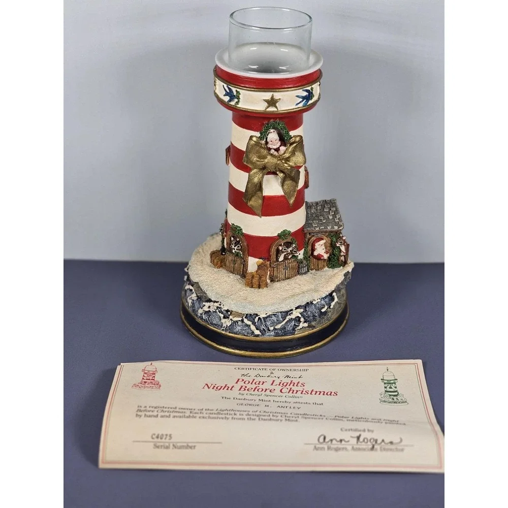 Danbury Mint Lighthouse Candle Holder Holiday Decor w COA